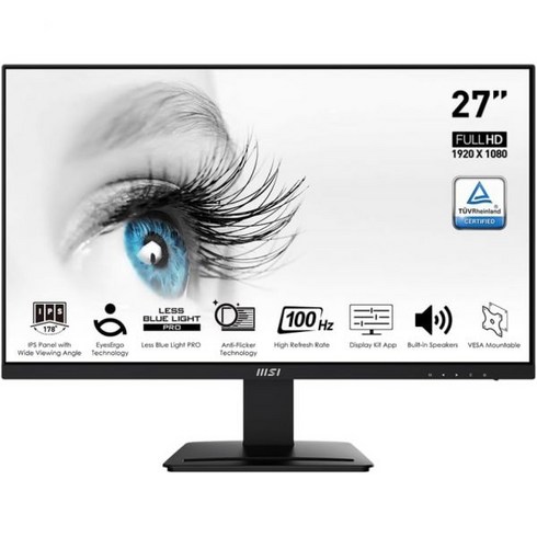 MSI Pro MP273AW 27 모니터 1920 x 1080FHD IPS 100Hz TUV 인증 시력 보호 4ms 디스플레이포트 HDMI 틸트 화이트