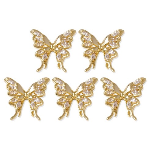 5Pcs 지르콘 네일 아트 라인스톤 크리스탈 보석 네일 장식 반지 귀걸이 DIY, Style 3126 Gold