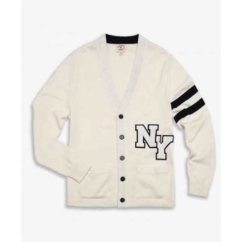 [국내 브랜드정품] 브룩스브라더스 BB 레드플리스 코튼 로고 스트라이프 스웨터 가디건 (화이트) (31675712) 간절기 상의 의류