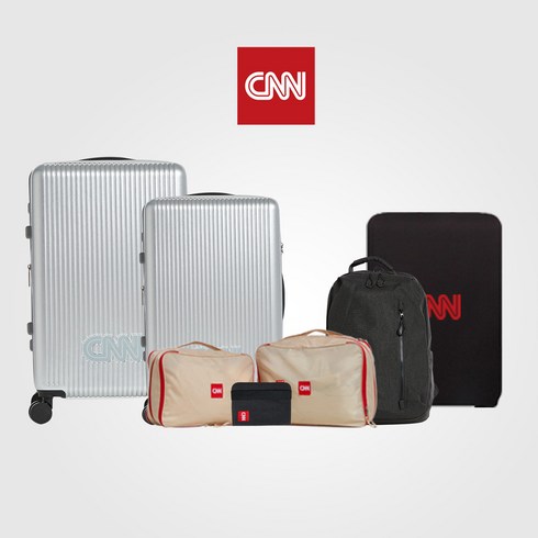 CNN 여행용 캐리어 6종 세트 실버 컬러 (24형+20형+백팩+압축파우치2종+여권지갑)
