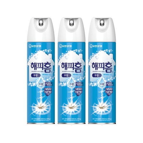 해피홈 유한양행 에어로솔 수성 살충제 무향, 500ml, 3개