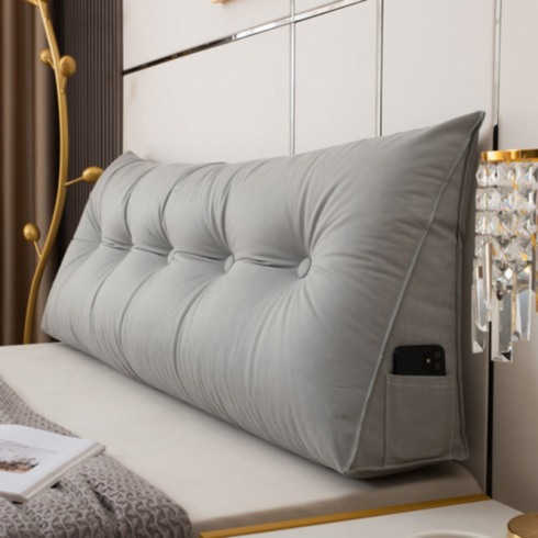허리베개 - RichMagic 삼각성 침대 등받이 쿠션 대형 더블 소파 긴 그물 베개, 그레이, 120cm