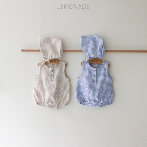 레모네이드아기옷 - 레모네이드 여름 아기옷 아기의류 남여공용 체스 바디슈트 SET(보넷포함)