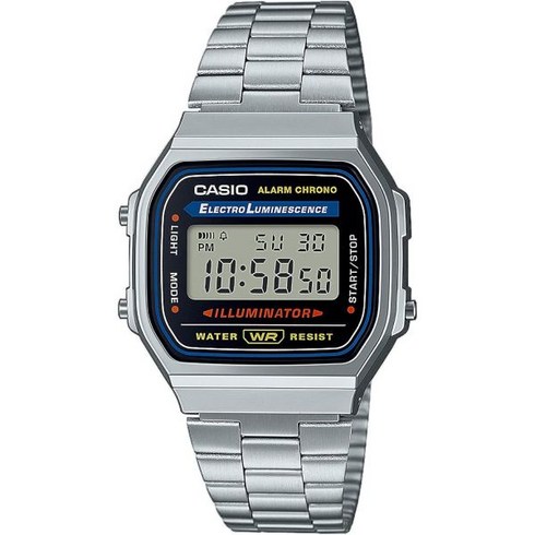 Casio A-168WA 정품 - CASIO A168WA-1YES 남성 시계 스테인레스강 수지 30m 디지털 날짜 라이트 알람 검은색 Casio