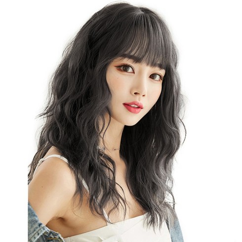 히피펌가발 - 이쁘다샵 가발위드 긴머리 웨이브 히피펌 탑텐 여성 통가발, 네추럴블랙, 1개