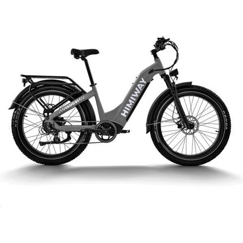 하이로드x - 하이웨이 지브라 D5 전기 자전거 750W 모터 48V 20Ah 탈착식 배터리 80마일 EBike 성인용 26x4 타이어 400lbs 페이로드 유압 브레이크 25mph 7단 속도, Grey, D5 St(cadence Sensor)