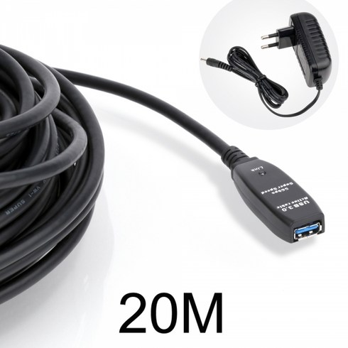 이지넷 NEXT-USB20U3PW 리피터 케이블 (USB3.0 20M 블랙 전원아답터포함), 1개