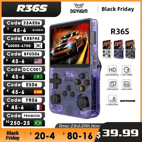 레트로게임기 RG503 RG35XX 휴대용 비디오 게임 콘솔 오픈 소스 R36S 리눅스 시스템 35 인치 IPS 스크린 포켓 플레이어 R35S 64GB, 1.Black