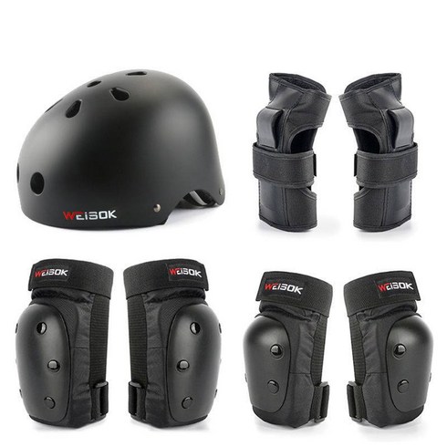 스케이트보드 가드세트 성인남녀 헬멧커버 인라인스케이트 밸런스카 대량, 여섯조각보호기어+헬멧, L