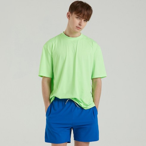 HMUS 펄비치 오버핏 남성용 반팔티 래쉬가드 그린