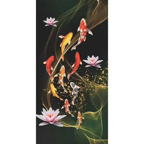 연꽃 구어도 비단 잉어 물고기 사무실 개업 선물 풍수 보석십자수 비즈 큐빅 공예 전체수, 40x80cm