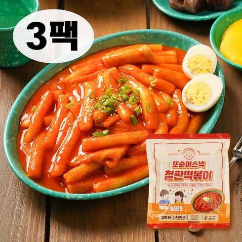 [홍익상회] 또순이스넥 옛날 철판떡볶이 오리지날 밀떡볶이, 3팩, 460g