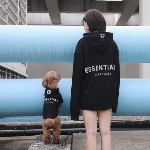 반려동물 커플 후드티 티셔츠 견주용 강아지 가족후드티 소형견 중형견 대형견 강아지옷 실내복 산책옷, 회색 - 반려동물용
