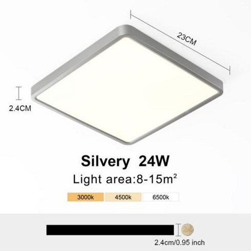 모던 LED 천장 램프 모던 패널 천장 조명 거실 침실 주방 실내 조명 24cm 초박형 24w 36w, 32) Silver frame 24W  Cold Whi