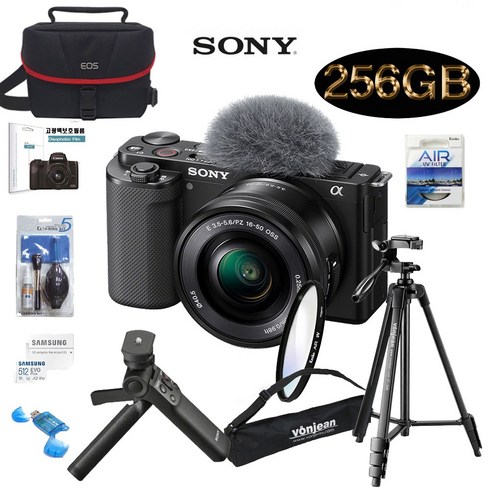 소니a7r2 - SONY ZV-E10 16-50 KIT+256G+GP-VPT2BT슈팅그립+미러리스가방+삼각대+KENKO AIR UV 필터+크리닝킷+LCD필름+리더기 고용량 브이로그 풀패키지, 블랙