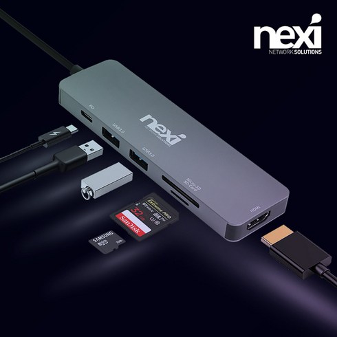 넥시 NX1120 USB3.1(Type-C) 멀티스테이션(6in1)/NX-U31M6/C타입/HDMI 4K+USB3.0 2포트+SD/MicroSD 카드리더기+PD포트/삼성 DEX 모