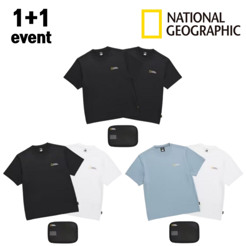 내셔널지오그래픽 - 2024 내셔널지오그래픽 1+1 남여 공용 반팔티 사계절 유니 기능성 2PACK 티셔츠 파우치 포함