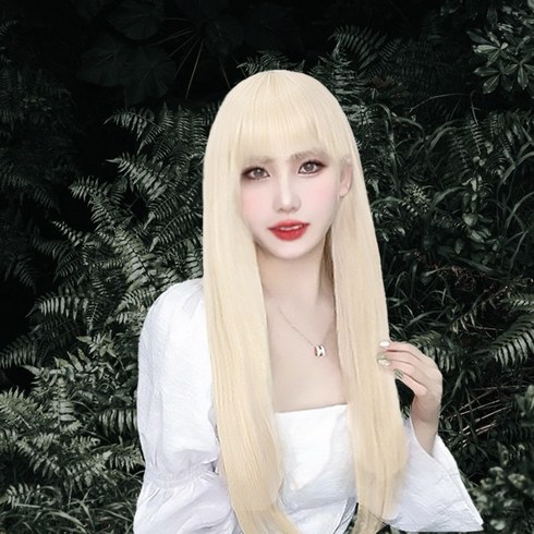 파티퀸 화이트 블론드 백금발 엘프 코스튬 가발 세트, 1개