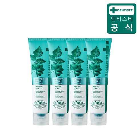 [공식몰] 덴티스테 뉴 브리즈민트 무불소 무색소 구취제거 여행용 치약 60g, 60g 4개