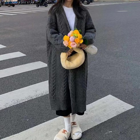 2023년 가성비 최고 니트코트 - ANYOU 여성 빅사이즈 오버핏 롱 니트 가디건 가을 겨울 골지 꽈배기 니트 코트