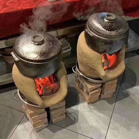 K아궁이 가마솥 야외 캠핑 숯붗 옛날, 수제 점토 오븐 + 26cm 캐서롤