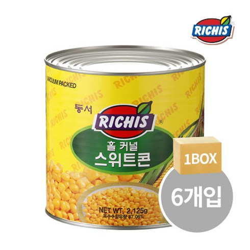 동서 리치스 홀 커넬 스위트 콘 통조림, 2.12kg, 6개