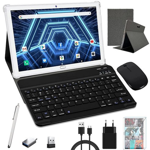2 in 1 태블릿 10.1인치 안드로이드 11 옥타 코어 프로세서 듀얼 심 셀룰러 4G LTE 태블릿 PC 4GB RAM 64GB ROM 256GB 확장 구글 인증 태블릿 키보