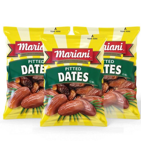 Mariani Pitted Dates | 어린이 및 성인용 건강한 간식 비건 스낵 글루텐 프리 GMO 설탕 무첨가 85g3온스 4팩, 1) 3 Ounce (Pack of 4), 85g