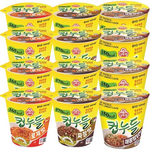 오뚜기 컵누들 매콤찜닭4개+로제4개+짜장4개, 12개