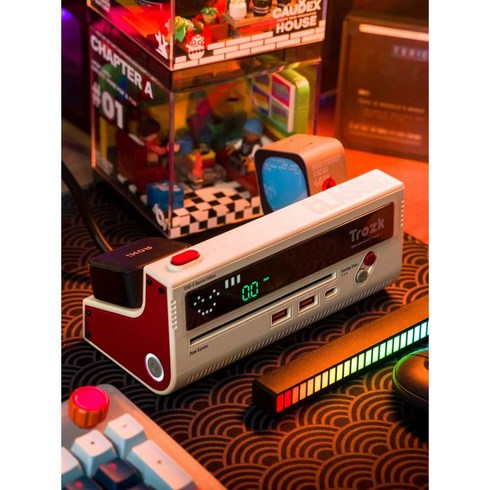 Trozk 클래식 빨간색과 흰색 기계 소켓 Turok 펑크 전원 USB 고속 충전 데스크탑 플러그인 드래그 라인 보드 충전기, 클래식 레드(케이블 매니저 + 케이블 타이 발송)