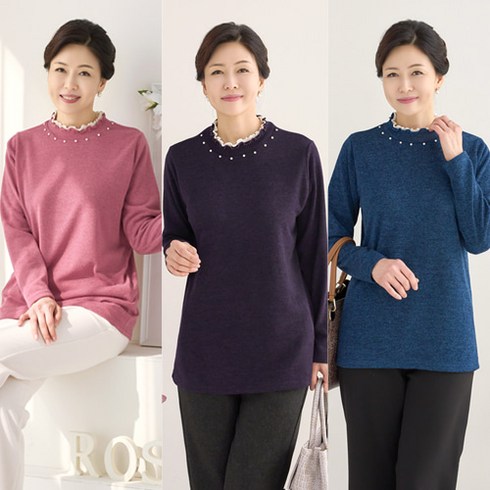 2023년 가성비 최고 어머니옷 - [엄마옷 로즈맘] 러블리진주셔링니트티셔츠/겨울 50대60대 생신선물 겨울옷 엄마티셔츠 할머니옷