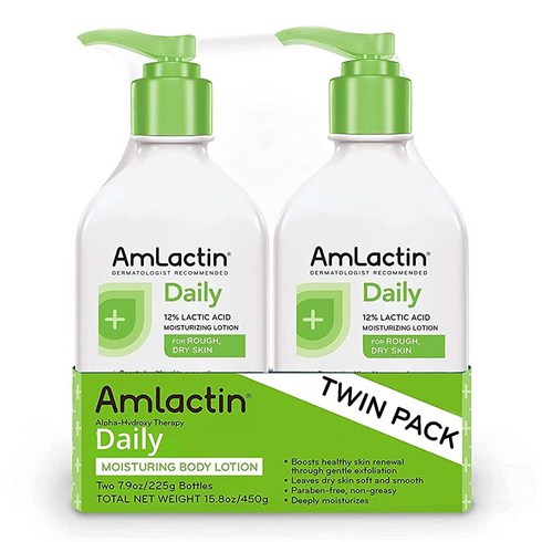 AmLactin 데일리 모이스춰라이징 바디 로션 2팩 7.9온스 부드럽고 매끄러운 피부를 위한 모이스처라이징 포장 상이, 7.90 Ounce (Pack of 2), 2개