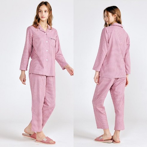 [와코루]따뜻한∼면 기모 트윌 원단 기하학나염 여성 파자마 잠옷(WPAA501W)