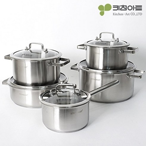 키친아트 올가 IH 인덕션냄비 5종 세트, 편수 18cm + 양수 20cm + 22cm + 전골 26cm + 곰솥 26cm