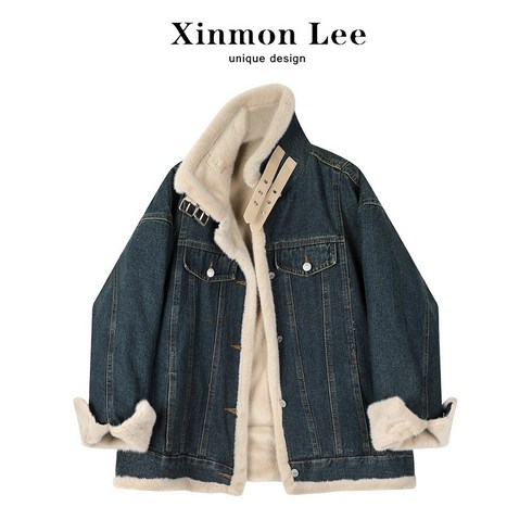 Xinmon Lee 한국판 와일드 라이더 데님 다운 코트 여 겨울 도톰 재킷 패딩