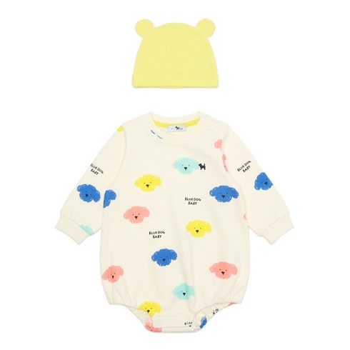 베이비바디수트 - [블루독베이비8] FW23 컬러풀도기바디수트 HJ 43A1360405 (BLUEDOG BABY 유아 출산 백일 선물 도트 강아지