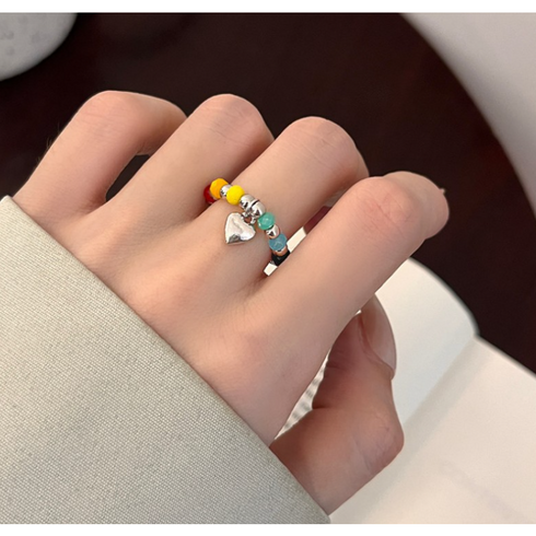 무지개하트비즈 반지