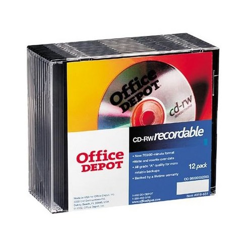 오피스디포 R 브랜드 CD RW 보석케이스 포함 700MB/80분 1x 4x 12팩 제조사 단종