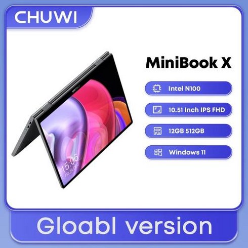 chuwiminibookx - N100 미니PC 미니컴퓨터 게이밍PC CHUWI MiniBook X 노트북 태블릿 인텔 1051 인치 FHD IPS 스크린 12GB LPDDR5 512G SSD 윈도우 11 12, 없음, 없음, 2) 12GB 512GB-EU, 없음