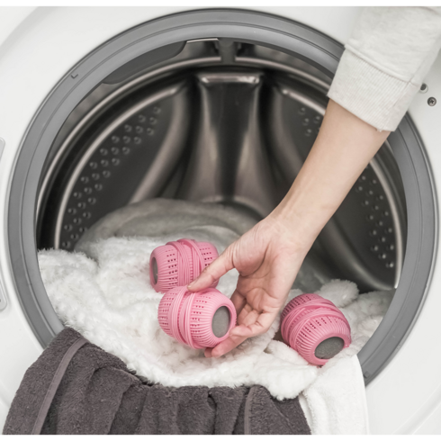 세탁 세탁용품 생활 리빙 생활용품 세탁기 세탁용 빨래 청소 먼지제거 먼지청소 하루랩 두들세탁볼, 핑크 1SET