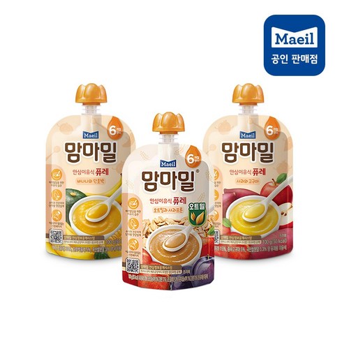 매일유업 맘마밀 6개월 퓨레 맛보기(오트밀사과프룬4+사과퓨레3+바나나퓨레3) 10팩