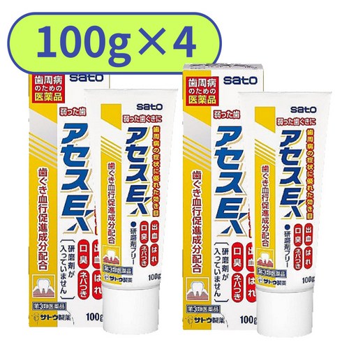 아세스치약 - 일본발송 사토 아세스 오리지날 160g 아세스L 아세스E 2개세트, 아세스 E 100g (옐로우), 4개