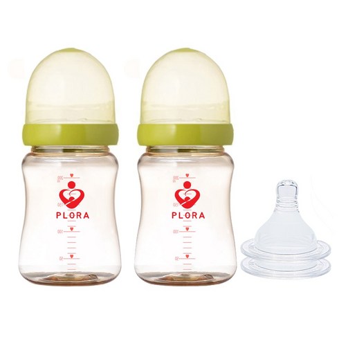 플로라(plora) 150ml(PP) 200ml(PPSU) 300ml (PPSU)프리미엄 젖병1+1 유두실감젖꼭지 젖병, 200ml그린2, 빠른단계(6~18개월)