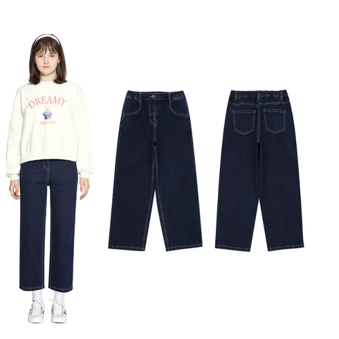 [에꼴리에] 22년 봄/가을신상! **50% 파격세일~ 와이드 청바지** 주니어 여아용 유행하는 넉넉한핏의 편안하고 활동적이며 단정하고 코디가 쉬운 오픈밴딩 셀비지 와이드진