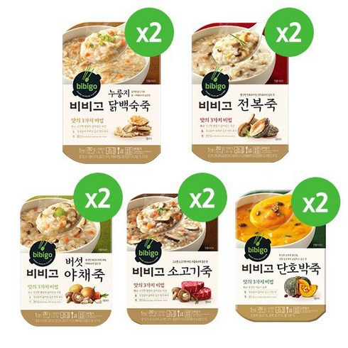 [총 10개입/280g]비비고죽 닭2+전복2+버섯야채2+소고기2+단호박2, 없음, 상세설명 참조