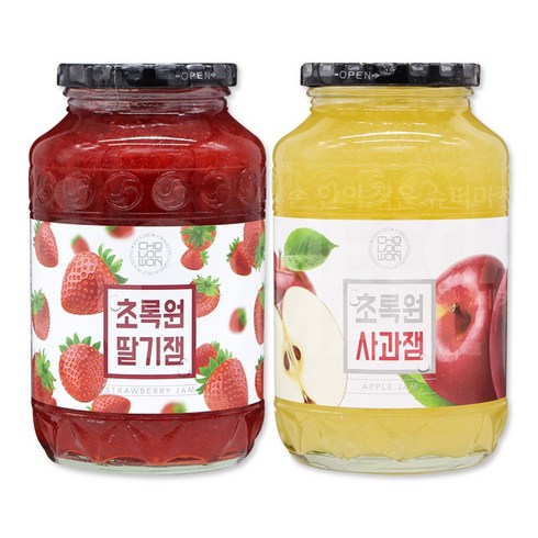 기타잼/시럽 - 초록원 딸기잼1kg +사과잼1kg (쨈 토스트 시럽), 1kg, 1세트