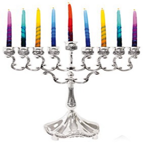 Majestic Giftware MN-HA19379BS Hanukkah Menorah 8-Inch Silver Plated null, 1, Silver Tone