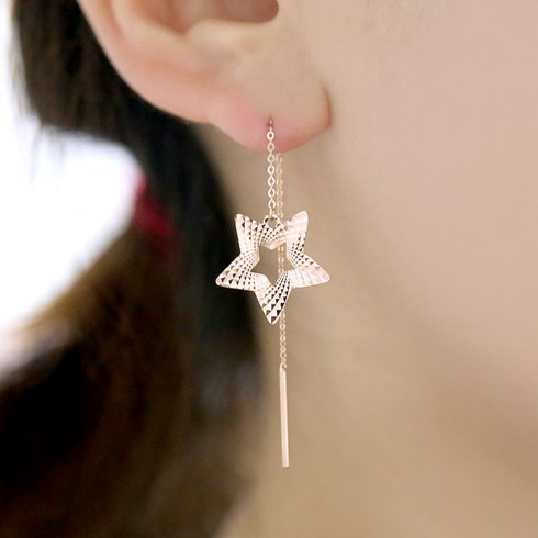 생줄랑 18K 금침 볼륨귀걸이 - 메르시주얼리 14k 18k 컷팅 스타 롱 드롭 체인 여성 데일리 심플 링 귀걸이