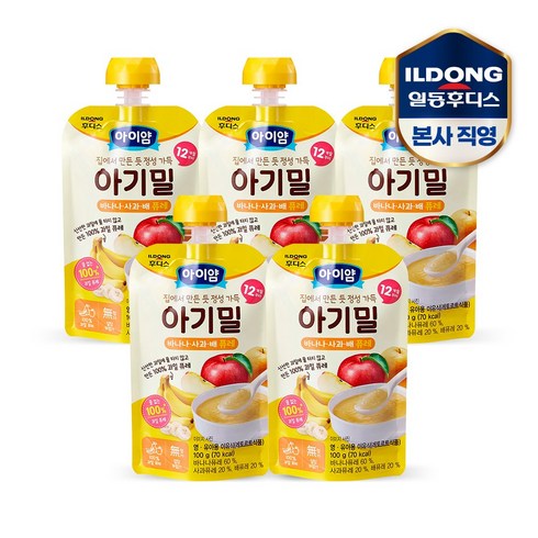 일동후디스 후디스 아이얌 아기밀 바나나사과배 퓨레 100g 5개, 단품없음