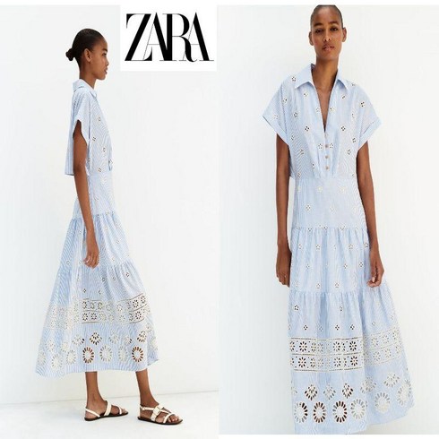 자라 여름 원피스 펀칭 자수 프렌치 블루 ZARA